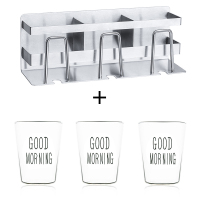 304不锈钢牙刷置物架免打孔CIAA浴室壁挂式电动放口杯刷牙杯架的架子 三口牙刷架带杯套餐