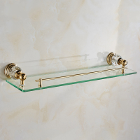 浴室置物架水晶镀金色玻璃CIAA置物架两层带毛巾架卫生间收纳架壁挂式 单层置物架48长
