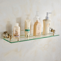 浴室置物架水晶镀金色玻璃CIAA置物架两层带毛巾架卫生间收纳架壁挂式 单层置物架56长56*7.5*16