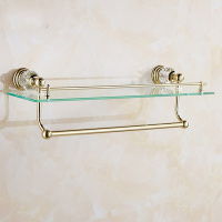 浴室置物架水晶镀金色玻璃CIAA置物架两层带毛巾架卫生间收纳架壁挂式 单层置物架带杆56长56*15*16