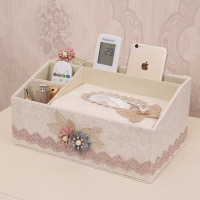 多功能纸巾盒CIAA客厅遥控器收纳盒抽纸盒家用餐巾纸盒桌面茶几纸抽盒 中号蝶恋花多功能纸巾盒米色