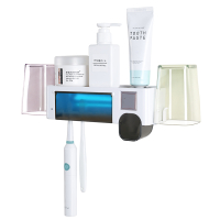 智能电动牙刷消毒器紫外线卫生间CIAA漱口杯套装壁挂刷牙杯置物架 情侣双杯牙刷架+挤牙膏器[充电消毒款]