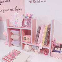 少女心放映室 桌面收纳架 CIAA伸缩书架增高架 学生寝室整理架置物架 粉色收纳架配工具需要自己组装 2层