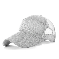 帽子男士夏天遮阳帽户外防晒太阳帽棒球帽亚麻夏季帽透气鸭舌帽M款深灰(56-63cm)