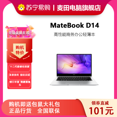 华为笔记本电脑/HUAWEI MateBook D 14 2022 12代酷睿版 定制 i7-1260P 16GB 1T 锐炬显卡 轻薄本 14英寸护眼全面屏 银/灰