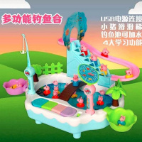 小猪佩琪奇磁性电动钓鱼池爬楼梯音乐故事多功能宝宝钓鱼台玩具