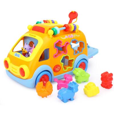 汇乐988开心乐园巴士汽车模型儿童早教电动玩具车万向带音乐