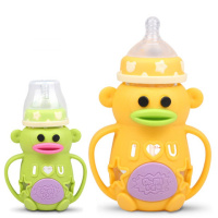 防摔硅胶套防胀气宽口径玻璃奶瓶带手柄淘气宝宝学饮杯260ML