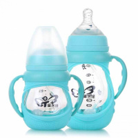 宝宝玻璃奶瓶宽口径防胀气防爆防摔奶瓶 带吸管手柄 150ml/240ml