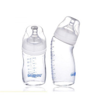 儿宽口径晶钻玻璃奶瓶婴儿防胀气呛奶感温弯头奶瓶180/260ML