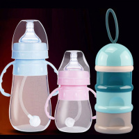 婴儿硅胶奶瓶带吸管塑料手柄防胀气防摔柔软可以挤捏宝宝儿宽
