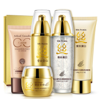 [工厂直销 正品保证]泊泉雅蚕丝蛋白洗脸面部护理5件套装礼盒补水保湿深层清洁洁膏柔肤水保湿乳精华霜粉底霜肤护肤正品女