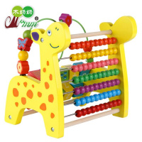木妈妈儿童木制玩具小鹿绕珠计算架力串珠宝宝积木质卡通玩具