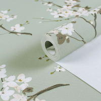 新中式梅花枝田园无纺布壁纸素色复古风格卧室客厅书法工程墙纸