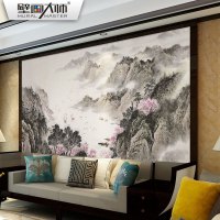 壁纸国画山水水墨壁纸电视背景墙壁纸中式无纺布墙纸墙布