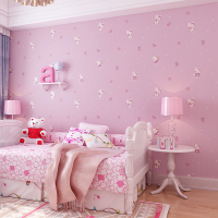 可爱卡通kt猫儿童房无纺布墙纸3d立体粉色女孩公主房卧室壁纸温馨