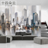 现代城市油画艺术壁纸创意壁画无纺布墙布客厅卧室电视背景墙纸画