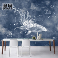 5d动物鲸鱼手绘星座抽象北欧壁纸卧室电视客厅背景墙纸无纺布壁画