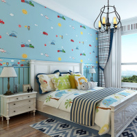 儿童房小汽车地中海自粘墙纸可爱卡通男孩房间卧室无纺布带胶壁纸