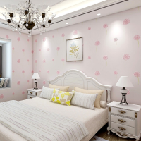 儿童房间粉色壁纸女孩卧室温馨浪漫墙纸女生无纺布公主粉 蒲公英