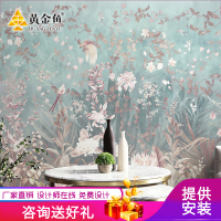 卧室客厅电视背景墙壁画无缝艺术壁纸墙布美式手绘花鸟无纺布墙纸