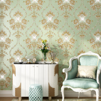 欧式大马士革无纺布墙纸复古蓝色卧室酒店宾馆工程满铺壁纸