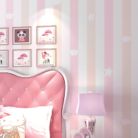 儿童房公主房无纺布墙纸蓝色粉色竖条纹卧室男孩女孩房间卡通壁纸