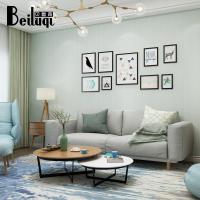 浅绿色墙纸现代简约纯色素色青绿色亚麻布纹无纺布客厅浅绿色壁纸