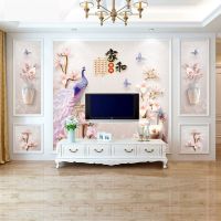 中式电视背景墙壁纸客厅家和墙布3d墙纸影视墙无缝壁画大气无纺布