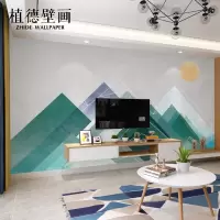 现代时尚北欧风格山峰青色浅灰无纺布墙纸客厅卧室电视背景墙整张