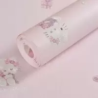 环保可爱卡通kt猫无纺布儿童房墙纸3d粉色女孩公主房温馨卧室壁纸