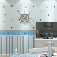 儿童房墙纸男孩蓝色地中海环保无纺布 英伦风卧室背景墙壁纸AB版