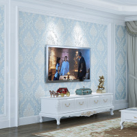 蓝色无纺布墙纸 卧室AB版米色电视背景墙壁纸3d 客厅欧式墙纸