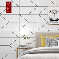 韩式北欧无纺布壁纸加厚简约黑白方格子地中海服装店客厅卧室墙纸