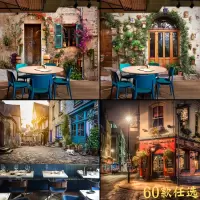 3D欧式怀旧复古咖啡馆西餐厅奶茶店背景墙纸街景壁纸个性建筑壁画