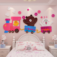 布朗熊卡通儿童房卧室墙壁装饰幼儿园创意3d立体墙贴画背景墙贴纸