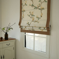 玉兰花开 美式复古新中式棉麻环保高档定制罗马帘升降帘布百叶