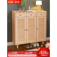 香木语简约现代实木鞋柜百叶透气玄关柜美式储物柜大容量收纳柜