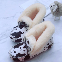 秋冬新款羊皮毛一体高帮豆豆鞋豹纹斑马纹奶牛纹马毛羊毛子鞋女