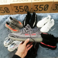 椰子350V2侃爷男鞋新灰橙女鞋冰蓝白斑马爆米花纯白黑红跑步鞋夏