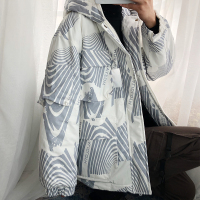 金颂Nov.冬季工装加厚斑马纹口袋迷彩连帽棉衣男休闲宽松连帽棉服