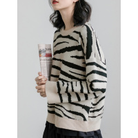 EGGKA 慵懒风毛衣女套头针织衫宽松2018新款秋冬季斑马纹长袖上衣