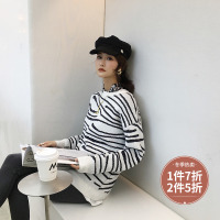 [Monkey LU]卢小猴韩范慵懒长袖上衣2018秋冬斑马纹套头毛衣