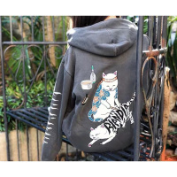 潮物Woo RIPNDIP Tattoo Nerm 斑马贱猫印花连帽卫衣情侣加绒帽衫