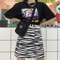 拼接A字半身裙斑马纹高腰修身女百搭三三与SSY 2018年夏季新款