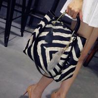 2018秋冬新款斑马纹单肩 简约时尚子母 黑白条纹手提斜挎