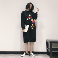 2018冬装新款可爱彩虹斑马毛巾绣宽松女装加厚抓绒中长款套头卫衣