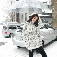 早安樊樊 斑马纹高领毛茸茸红套头毛衣女2018新款慵懒风针织衫