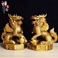 开光纯铜麒麟摆件 一对大小号踩八卦招财客厅办公室风摆件