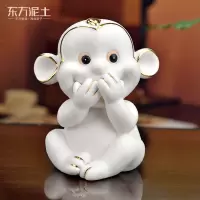 陶瓷三不猴摆件 创意可爱小猴子装饰品 儿童房间桌面床头柜小饰品
